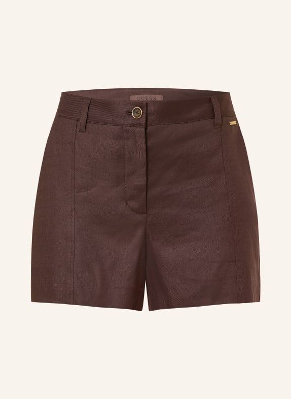 GUESS Short ISABEAU avec lin MARRON FONCÉ