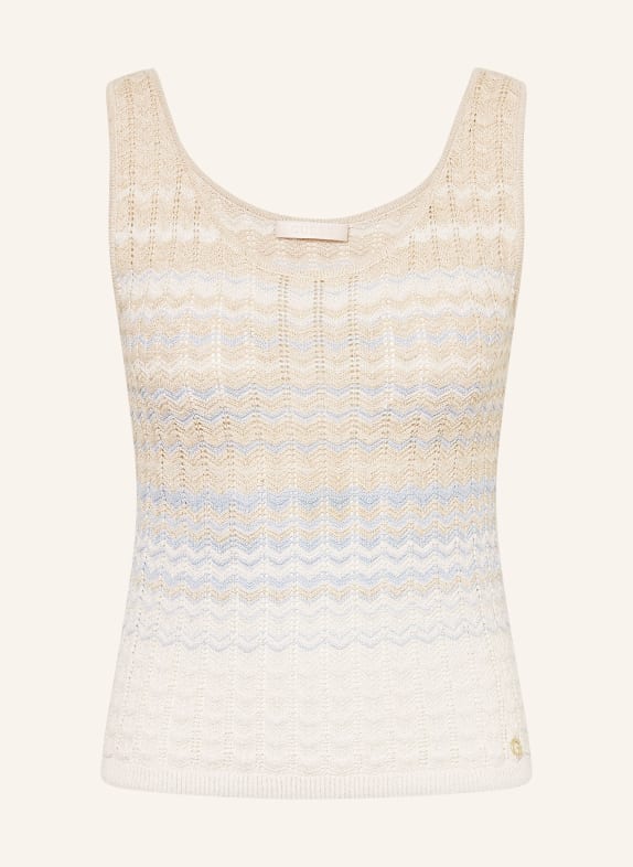 GUESS Pletený top ROSALYN s třpytivou přízí BÉŽOVÁ / SVĚTLE HNĚDÁ / TMAVĚ MODRÁ