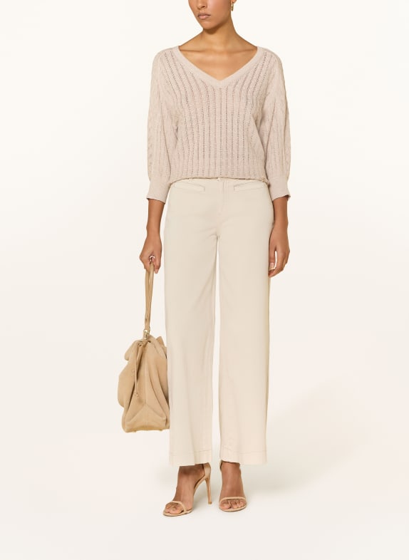 GUESS ROSALYN-trøje med hulmønster og 3/4-ærmer BEIGE