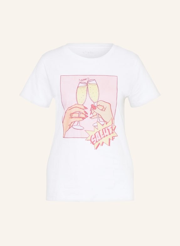 GUESS Tričko s ozdobnými kameny REŽNÁ / SVĚTLE ČERVENÁ / TMAVĚ ŽLUTÁ