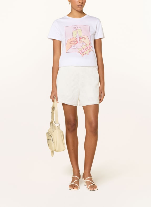 GUESS T-shirt met sierstenen ECRU / LICHTROOD / LICHTGEEL