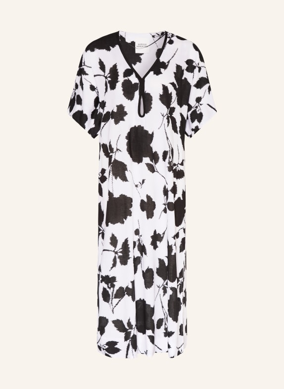 MARYAN MEHLHORN Plážové šaty FLORASCAPE s lnem BÍLÁ / ČERNÁ