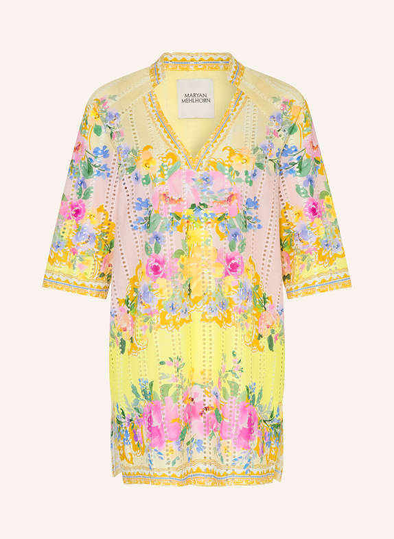 MARYAN MEHLHORN Strandkleid FLORESSENCE aus Lochspitze HELLGELB / ROSA / GRÜN