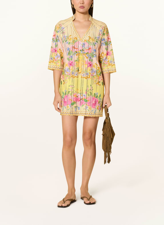 MARYAN MEHLHORN FLORESSENCE beach dress made from eyelet lace LIGHT YELLOW / PINK / GREEN