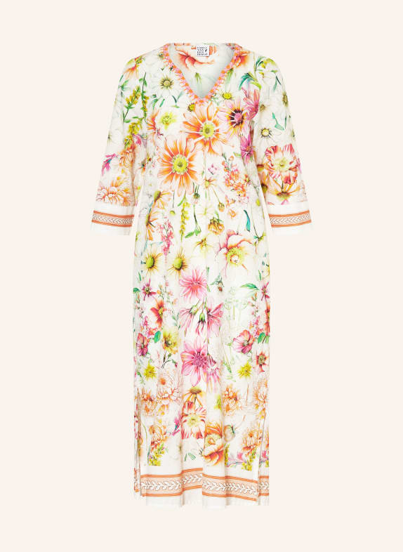 Emily VAN DEN BERGH Sukienka z rękawami 3/4 i haftami JASNOŻÓŁTY / MOCNORÓŻOWY / POMARAŃCZOWY