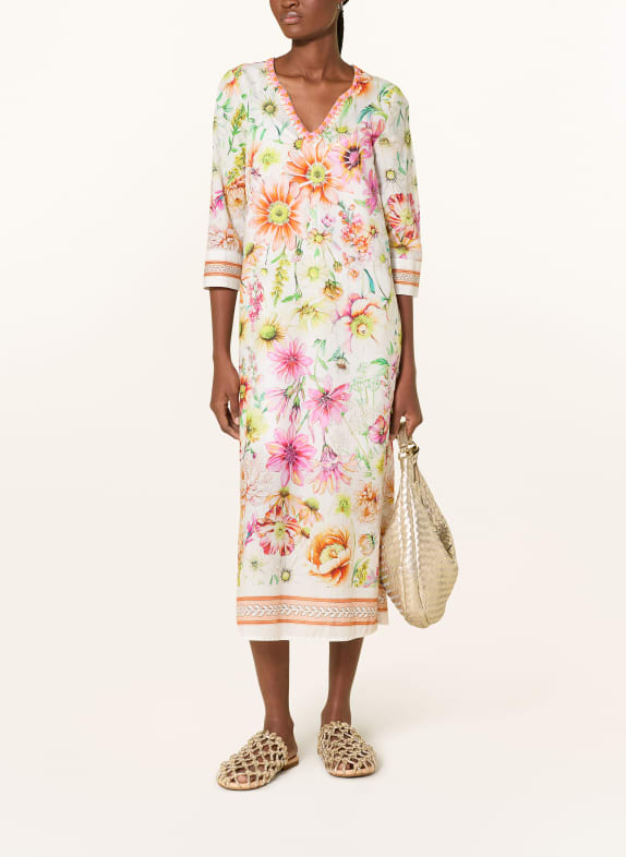 Emily VAN DEN BERGH Dress with 3/4 sleeves and embroidery LIGHT YELLOW / PINK / ORANGE