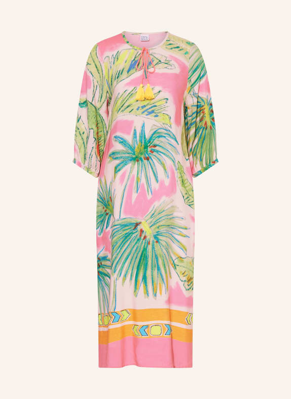 Emily VAN DEN BERGH Sukienka z rękawami 3/4 ECRU / MOCNORÓŻOWY / JASNOZIELONY