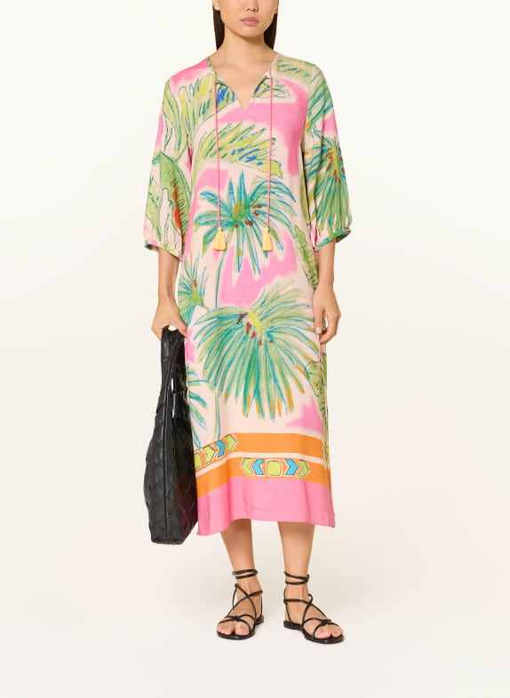 Emily VAN DEN BERGH Dress with 3/4 sleeves ECRU / PINK / LIGHT GREEN