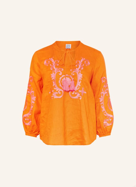 Emily VAN DEN BERGH Blusenshirt aus Leinen mit 3/4-Arm ORANGE / NEONPINK