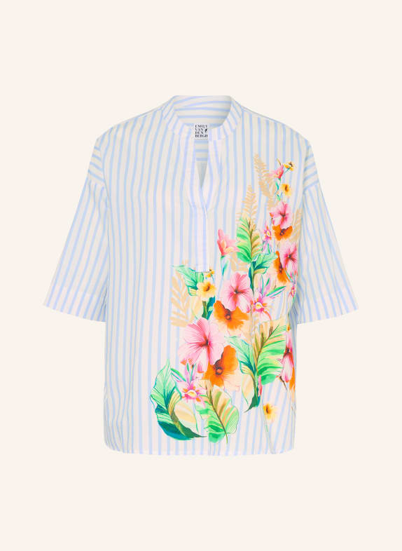 Emily VAN DEN BERGH Blouse shirt with 3/4 sleeves LIGHT BLUE / ORANGE / WHITE
