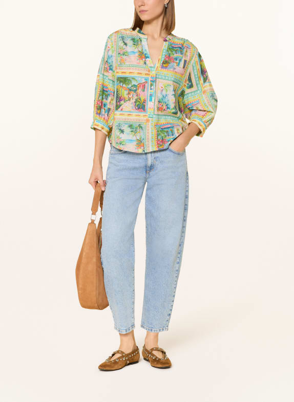 Emily VAN DEN BERGH Blouse met 3/4-mouwen LICHTGROEN / GEEL / TURQUOISE