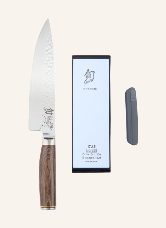 KAI 3-tlg. Set SHUN PREMIER: Kochmesser, Kombi-Schleifstein 300/1000 und Schärfhilfe SCHWARZ