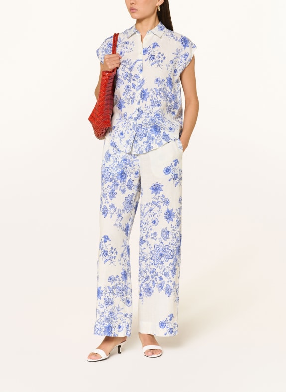 TONNO & PANNA Linnen broek met marlene-pijpen CRÈME / BLAUW