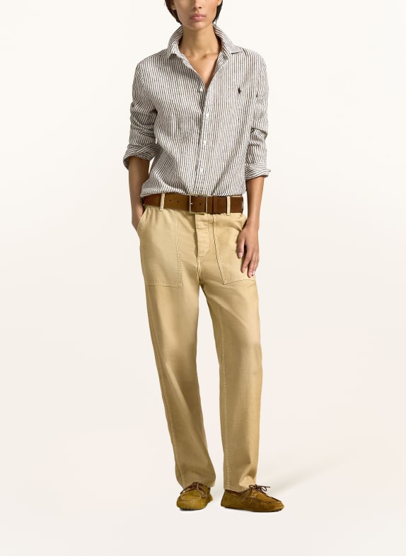 POLO RALPH LAUREN Linnen overhemdblouse CRÈME / MARRON FONCÉ