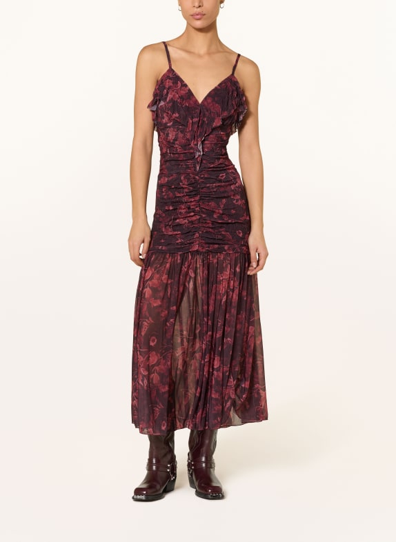 ESTHÉ Kleid mit Rüschen SCHWARZ / DUNKELROT