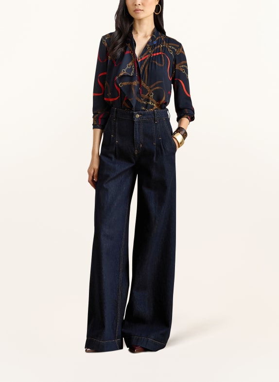 LAUREN RALPH LAUREN Blouse met volants DONKERBLAUW / BRUIN / ROOD