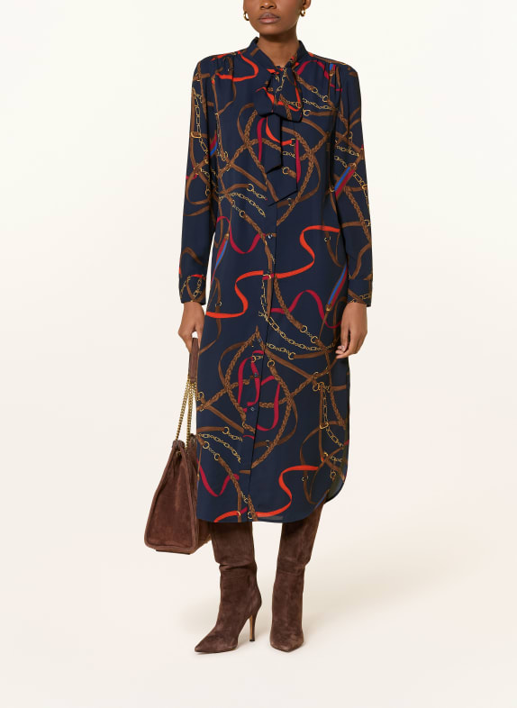 LAUREN RALPH LAUREN Hemdblusenkleid mit Schluppe SCHWARZ / BRAUN / ROT