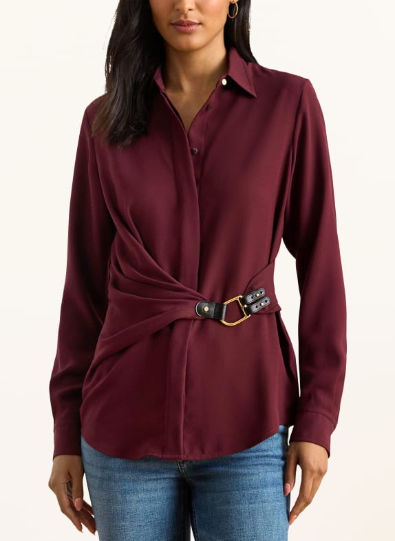 LAUREN RALPH LAUREN overhemdblouse DONKERROOD