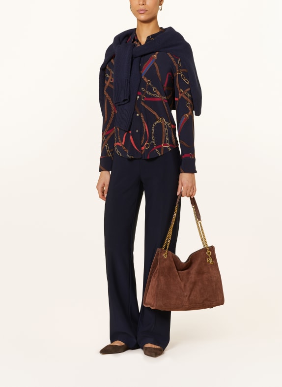LAUREN RALPH LAUREN Jersey overhemdblouse DONKERBLAUW / BRUIN / ROOD
