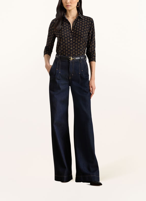 LAUREN RALPH LAUREN Jersey overhemdblouse DONKERBLAUW / CAMEL