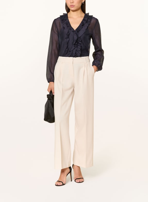 comma Blouse met volants DONKERBLAUW