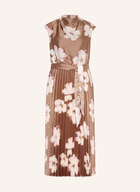 s.Oliver BLACK LABEL Pleated satin dress BROWN / PINK / CREAM
