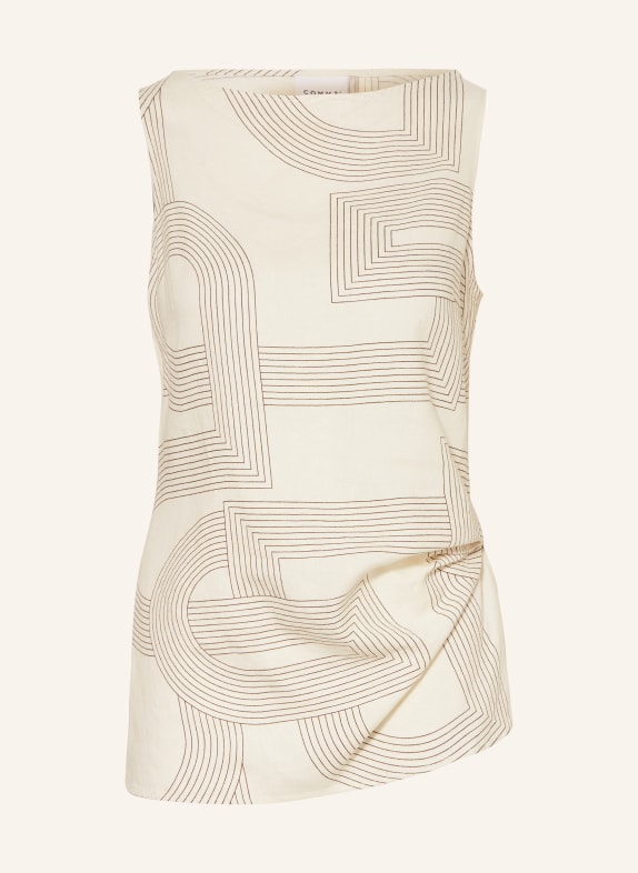 comma Blusentop mit Leinen ECRU / DUNKELBRAUN