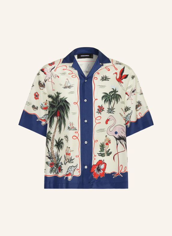 DSQUARED2 Chemise à manches courtes en soie CRÈME / GROEN / BLEU FONCÉ
