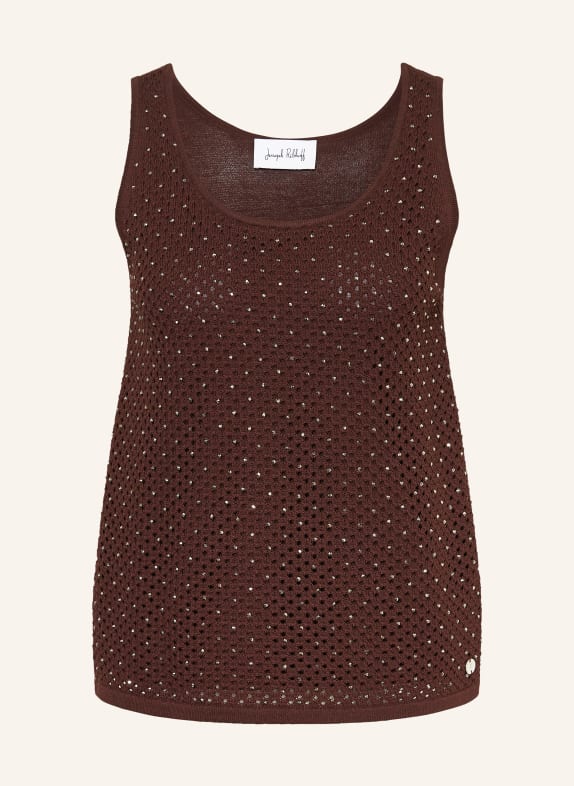 Joseph Ribkoff Dzianinowy top z kamieniami ozdobnymi CIEMNOBRĄZOWY / SREBRNY