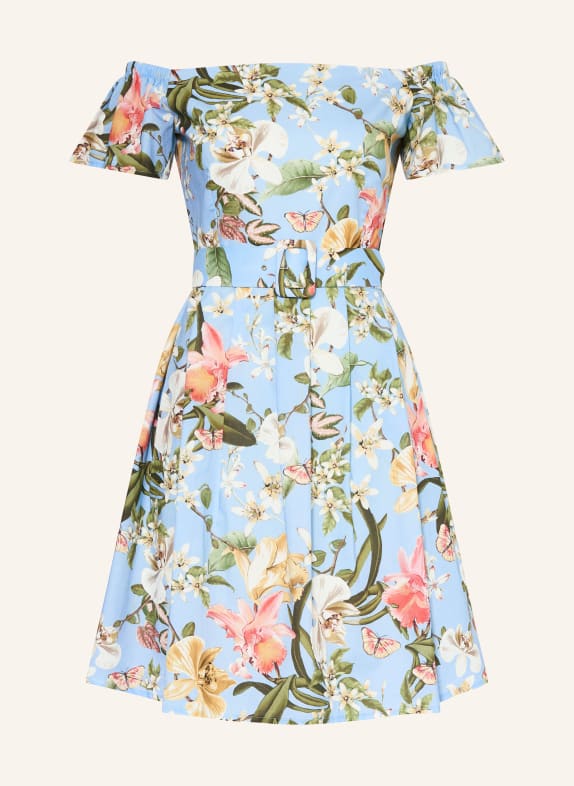 THE ABITO Off-Shoulder-Kleid HELLBLAU / HELLROT / GRÜN