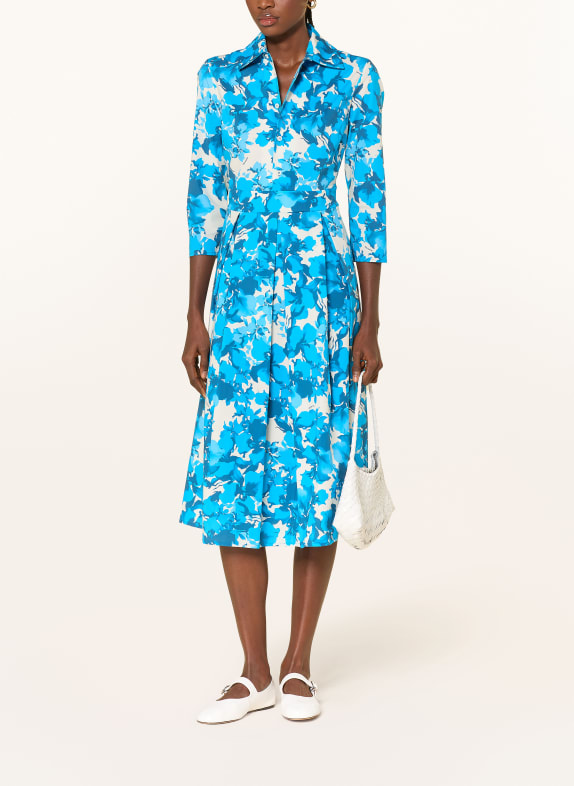 THE ABITO Hemdblusenkleid mit 3/4-Arm TÜRKIS / WEISS