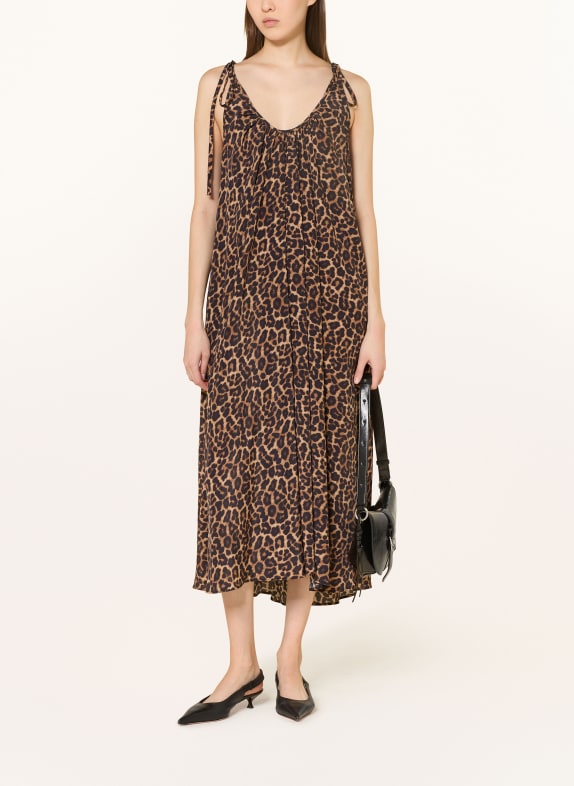 ANINE BING Satinkleid FLORA HELLBRAUN / BRAUN / SCHWARZ