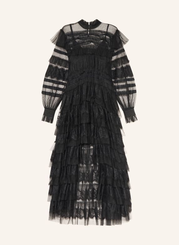 ALLSAINTS Spitzenkleid CAVARLY mit Volants SCHWARZ