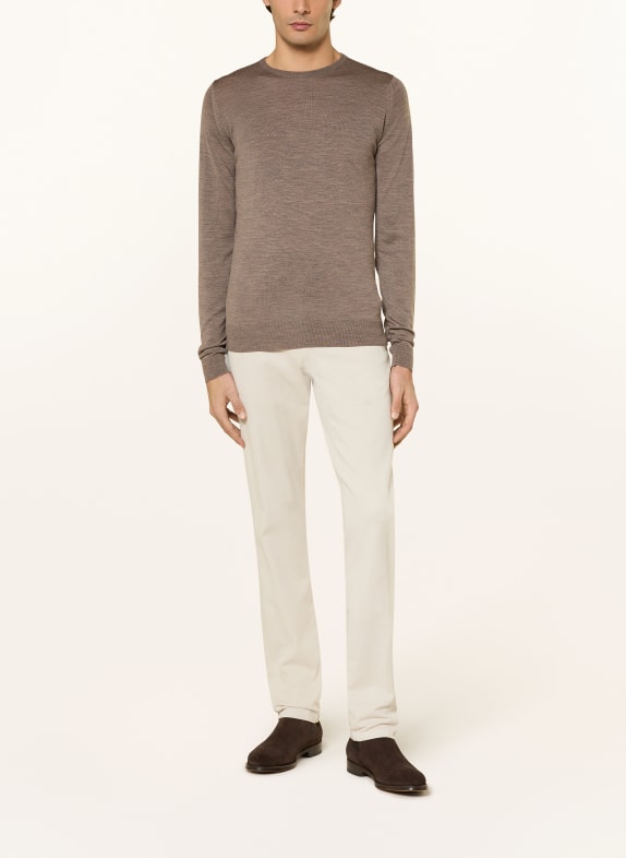 JOHN SMEDLEY Trui van merinowol TAUPE