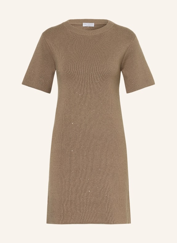 BRUNELLO CUCINELLI Strickkleid mit Pailletten CAMEL