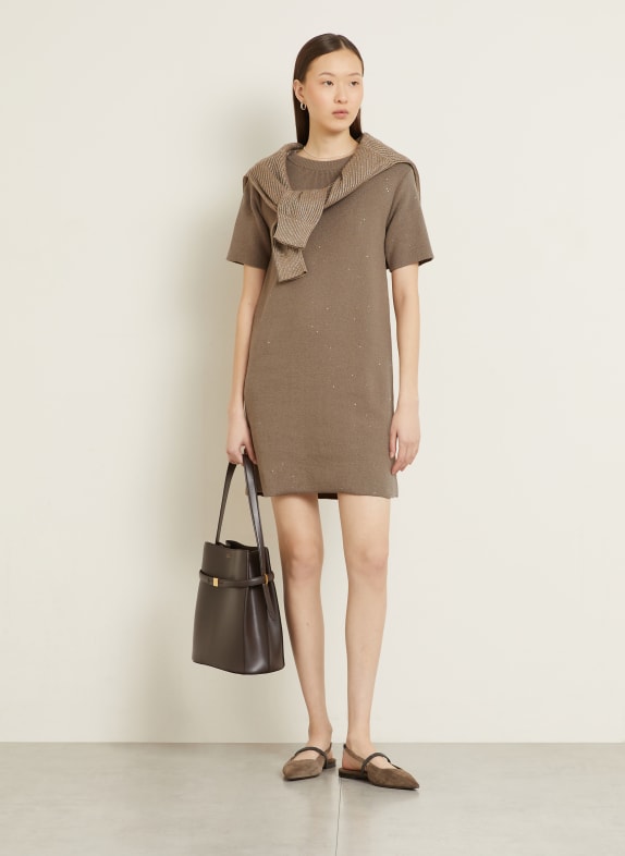 BRUNELLO CUCINELLI Strickkleid mit Pailletten CAMEL
