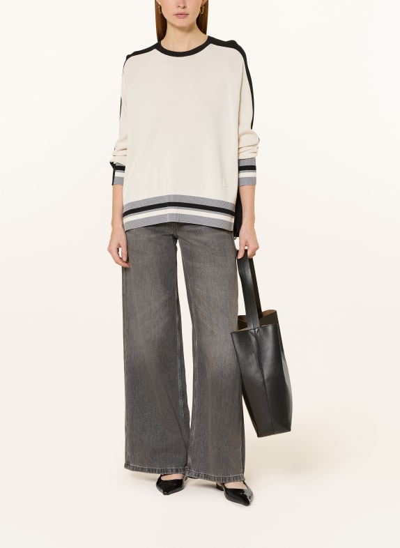 ELENA MIRO Pullover im Materialmix CREME / SCHWARZ