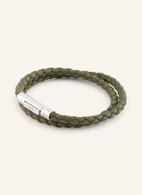 TOD'S Leather bracelet KHAKI / SILVER