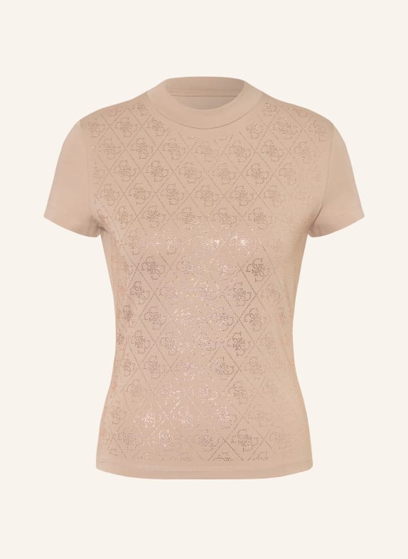 GUESS T-Shirt mit Schmucksteinen CAMEL