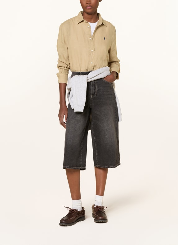 POLO RALPH LAUREN Linnen overhemdblouse CAMEL / DONKERBLAUW