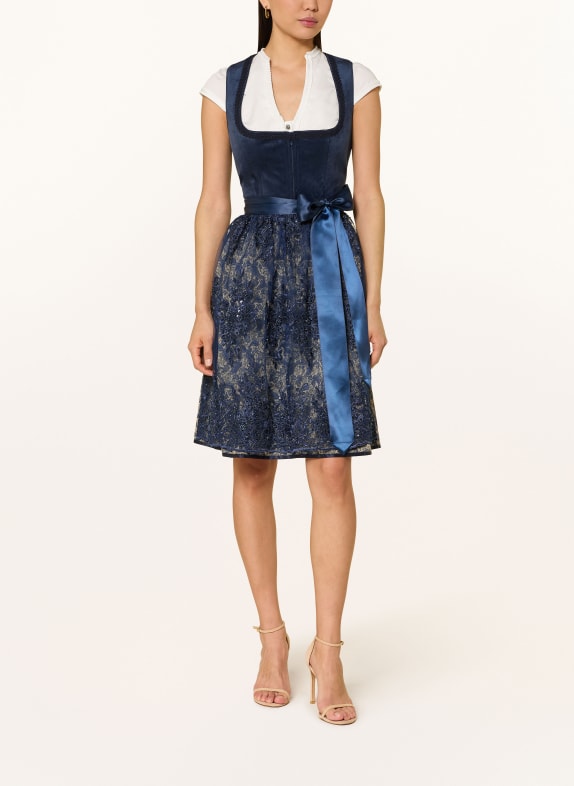 KRÜGER AISLINN dirndl with gemstones and decorative pearls DARK BLUE / LIGHT BROWN