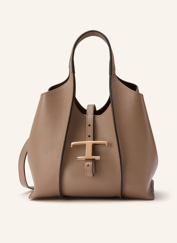 TOD'S Torba shopper T TIMELESS SMALL z saszetką SZAROBRĄZOWY
