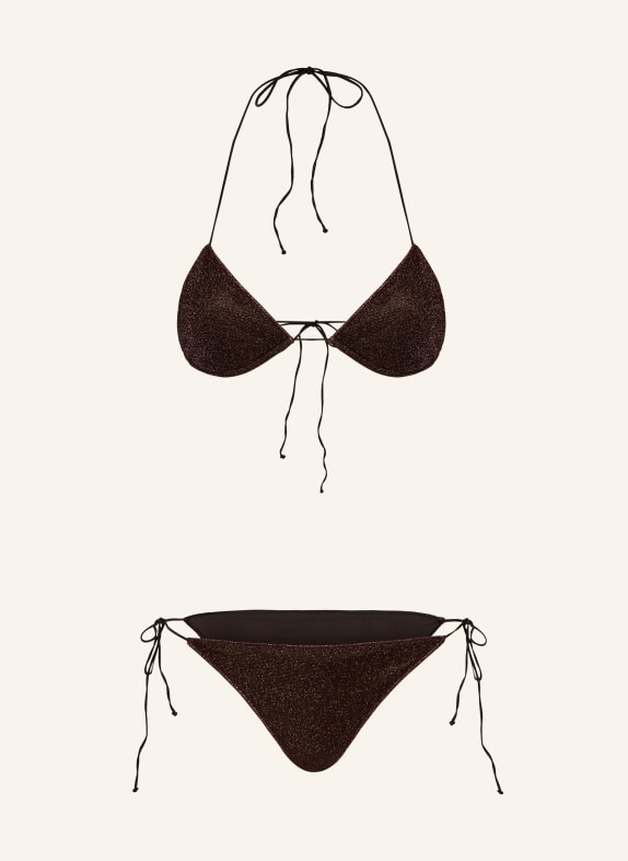 Oséree Bikini trójkątne LUMIERE z błyszczącą przędzą CIEMNOBRĄZOWY / RÓŻOWOZLOTY