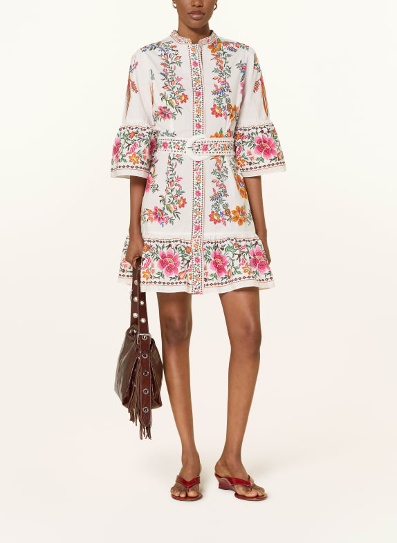 FARM RIO Dress with 3/4 sleeves WHITE / ORANGE / GREEN