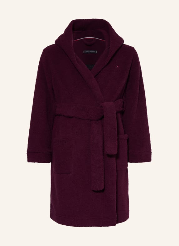 TOMMY HILFIGER Župan SHERPA s kapucí TMAVĚ ČERVENÁ