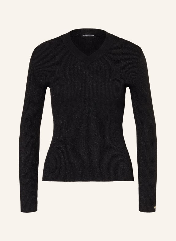 ARMANI EXCHANGE Long-sleeved shirt with glitter thread BLACK