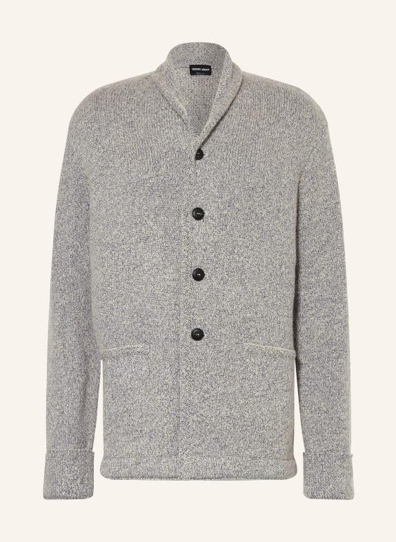 GIORGIO ARMANI Strickjacke aus Cashmere HELLGRAU / DUNKELBLAU
