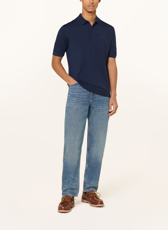GANT Strikket poloshirt i regular fit af merinould MØRKEBLÅ