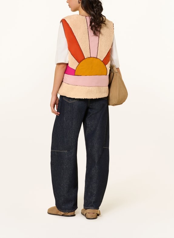 lollys laundry Kamizelka z futerkiem Teddy JACELL BEŻOWY / MOCNORÓŻOWY