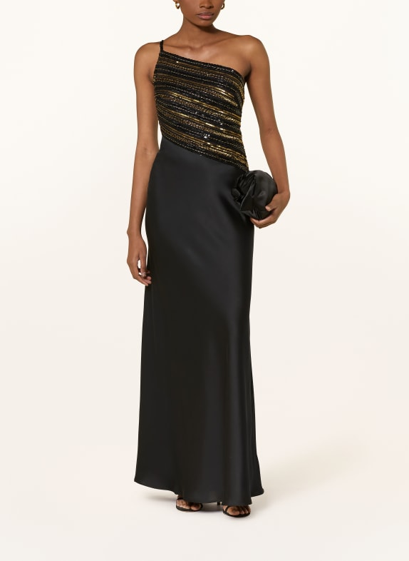 LAUREN RALPH LAUREN Abendkleid mit Perlen SCHWARZ / GOLD